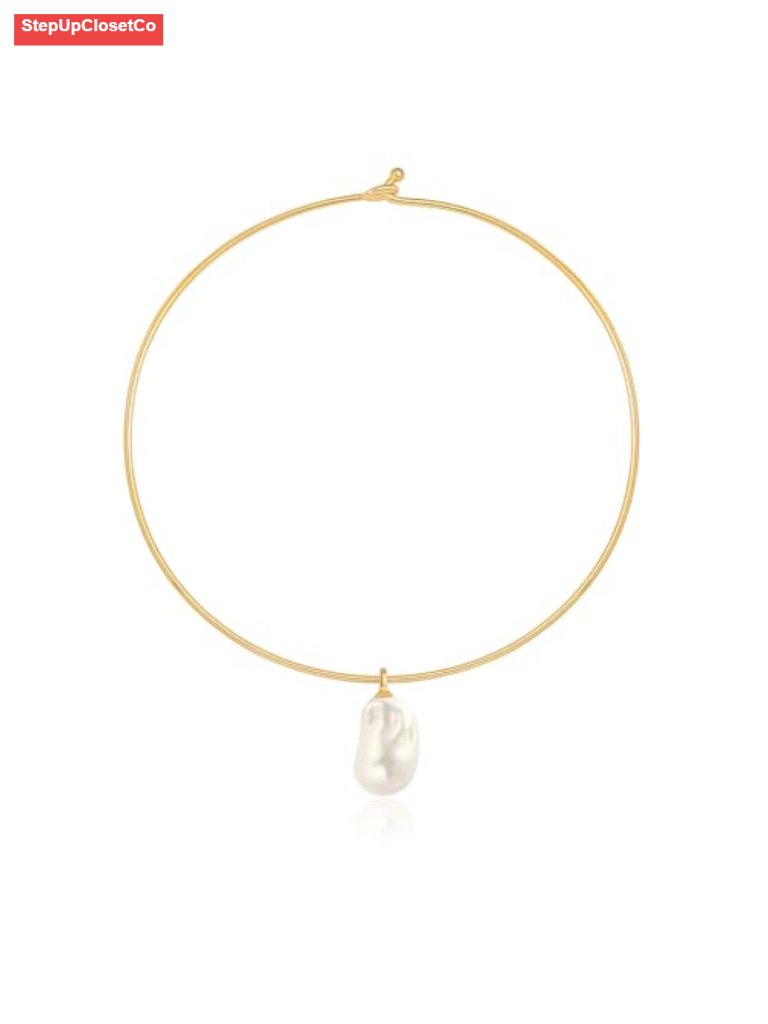 18k Gold Plated Cuff Choker Necklace For Women Baroque Pearl Collar Jewelry
